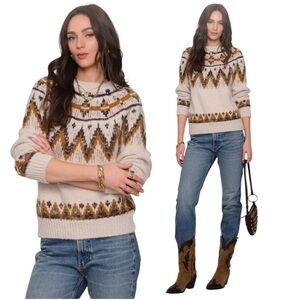 Heartloom NEW Rae Sweater Fair Isle Pattern Oversized Chunky Neutral Top Crew L